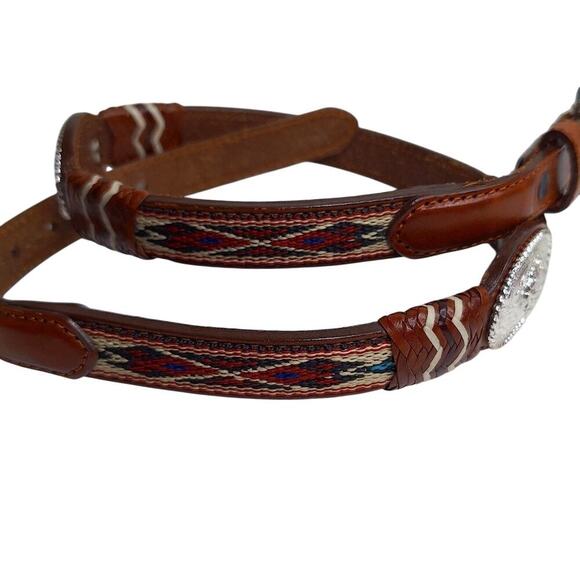 Vintage Justin Concho Western Belt Women's 28 Leather Woven Silver Southwestern - Picture 2 of 15